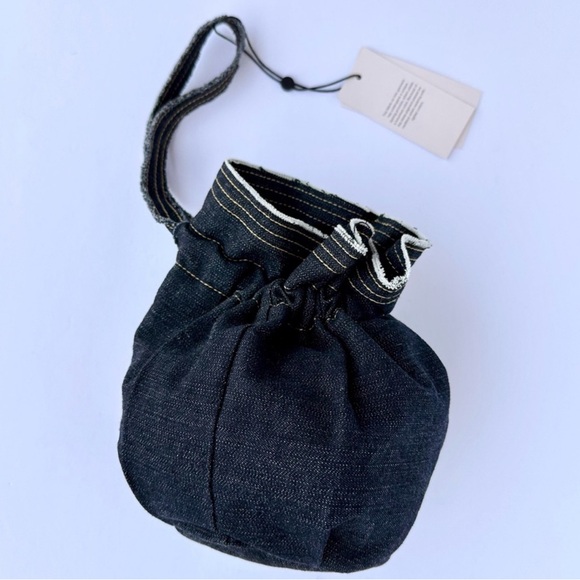 NWT* Cinq a Sept Denim wristlet Drawstring bisou Bag with Embroidered Logo - Picture 4 of 10